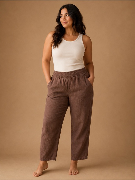 Old Navy Pants - Old Navy 90s Straight Linen Blend Pants Medium | Brown Pull-On Elastic Waist